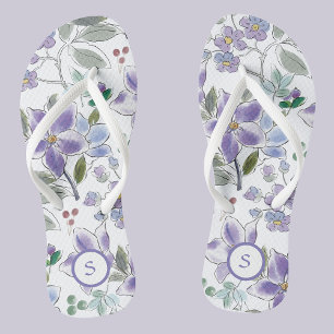 Elegante Monogram Lilac Floral Muster Flip Flops