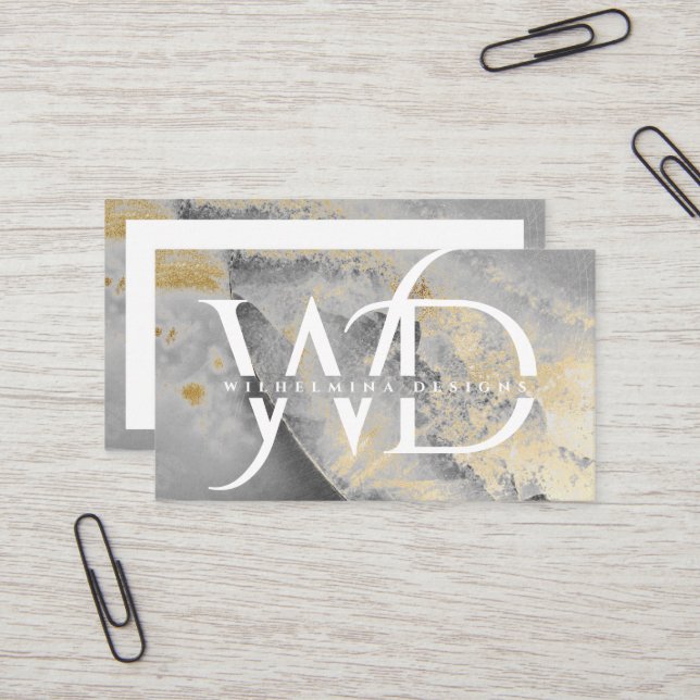 Elegante Monogram Marble Moderner Chic Designer Visitenkarte (Vorderseite/Rückseite Beispiel)