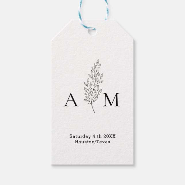 Elegante Monogram Minimal Line Art Geschenkanhänger (Vorderseite)