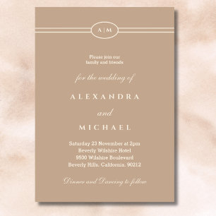 Elegante Monogram Minimalistisch Cream Taupe Weddi Einladung