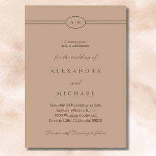 Elegante Monogram Minimalistisch Taupe Wedding Einladung