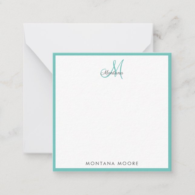 Elegante Monogram Modern Simple Girly Aquamarin Mitteilungskarte (Vorderseite)