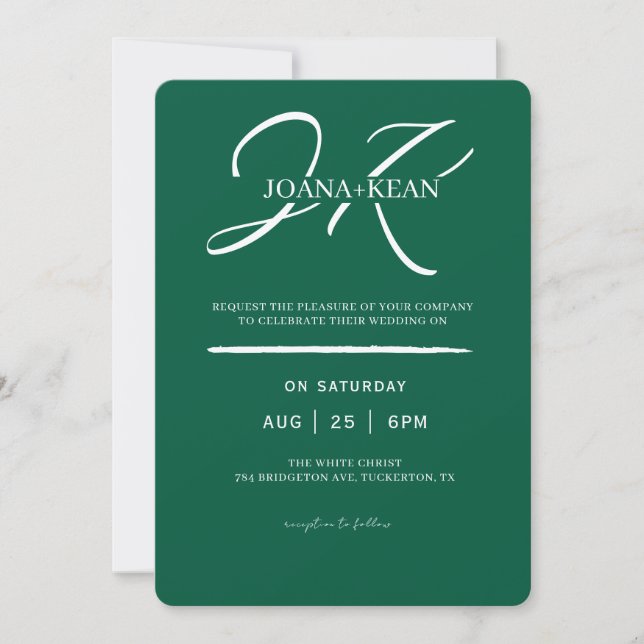 Elegante Monogram Moderne Hochzeit Einladung (Vorderseite)