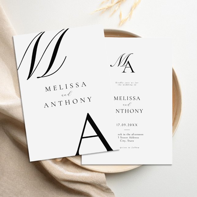 Elegante Monogram Moderne Minimalistische Hochzeit Einladung (Von Creator hochgeladen)