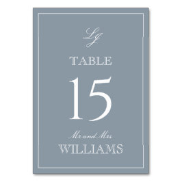 Elegante Monogram Modernes Script Dusty Blue Weddi Tischnummer