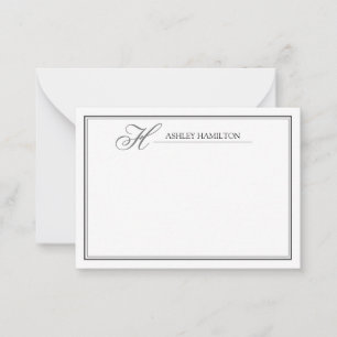 Elegante Monogram Name Black Gray Note Card Mitteilungskarte
