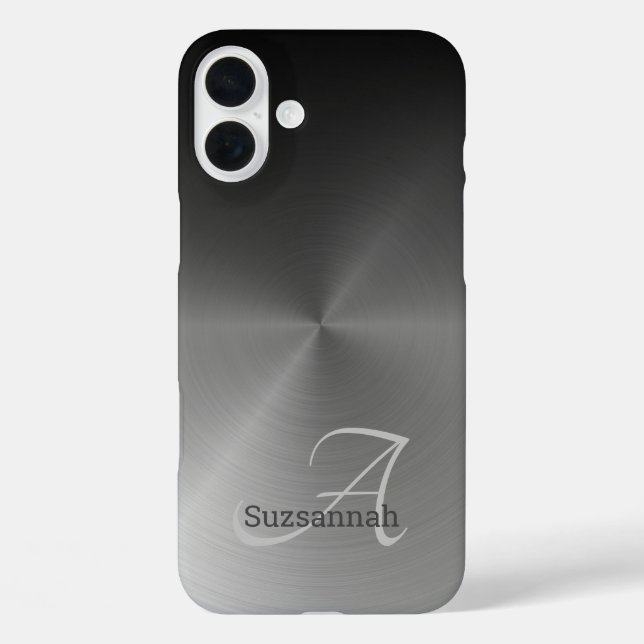 Elegante Monogram Name Black Ombre Imitats Metal Case-Mate iPhone Hülle (Rückseite)