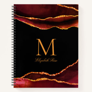 Elegante Monogram Name Burgundy Rust Gold Black Notizbuch