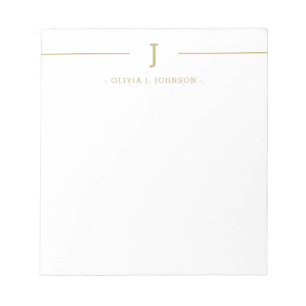 Elegante Monogram Name Gold White Notepad Notizblock