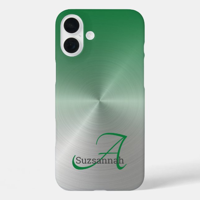 Elegante Monogram Name Green Ombre Imitate Metal Case-Mate iPhone Hülle (Rückseite)