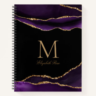 Elegante Monogram Name Lila Agate Gold Black Notizbuch