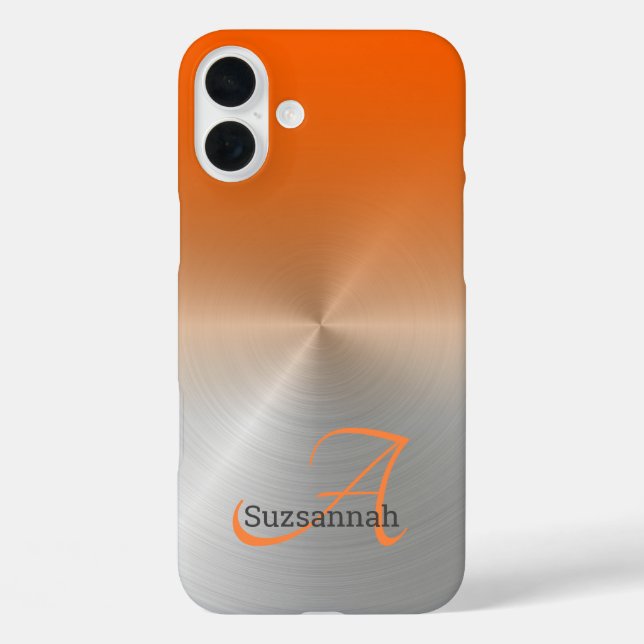 Elegante Monogram Name Orange Ombre Imitate Metal Case-Mate iPhone Hülle (Rückseite)