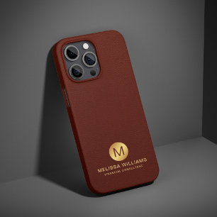 Elegante Monogram Name Red Imitats Leather & Gold Case-Mate iPhone Hülle