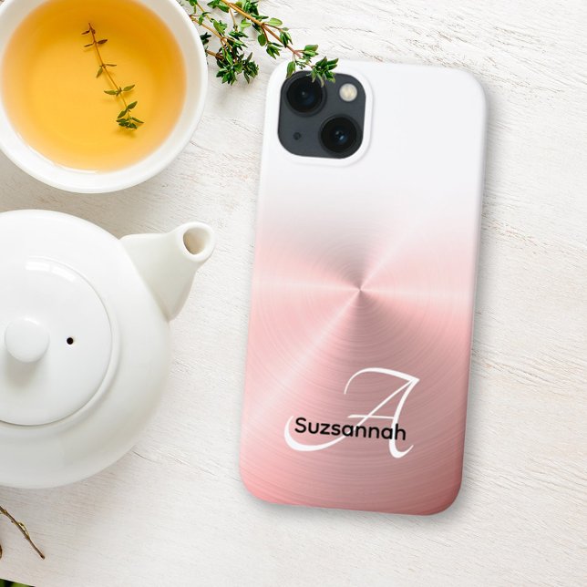 Elegante Monogram Name Rose Gold Imitate Metal Case-Mate iPhone Hülle (An idea when you are looking for a special gift. A personalized phone case for the latest iPhones.)