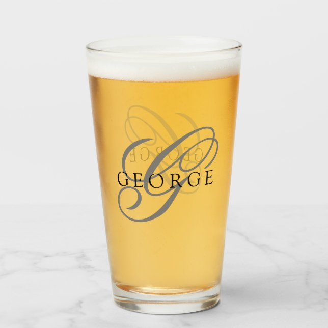 Elegante Monogram Name Script Beer Glas (Vorne (Gefüllt))