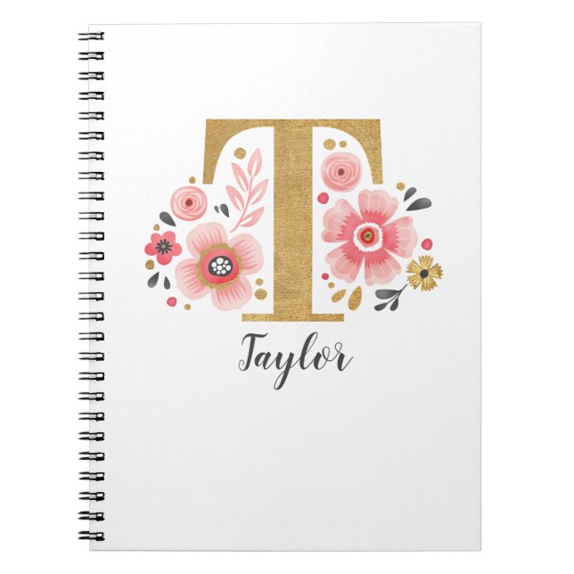 Elegante Monogram Name White Pink Floral Script Notizblock (Vorderseite)