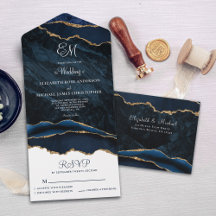 Elegante Monogram Navy Blue Agate Hochzeit