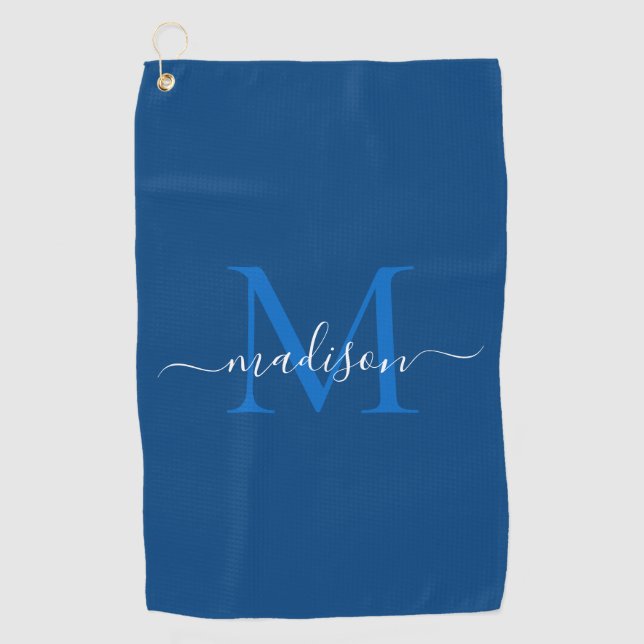 Elegante Monogram Navy Blue Girly Chic Script Golfhandtuch (Vorderseite)