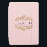 Elegante Monogram Navy Blue Gold Chic iPad Pro Cov iPad Pro Cover<br><div class="desc">Eine elegante rosa und goldene Pad-Hülle. Gut für die Rückkehr zur Schule. Fügen Sie Ihren Namen zwischen den goldenen Blüten auf der Vorderseite geblüht. Entworfen für Sie von BlackBerry Boulevard.</div>