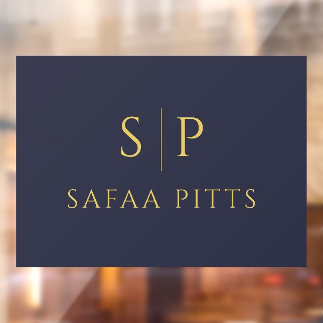 Elegante Monogram Navy Blue & Gold Minimalistisch Fensteraufkleber (Blatt 2)