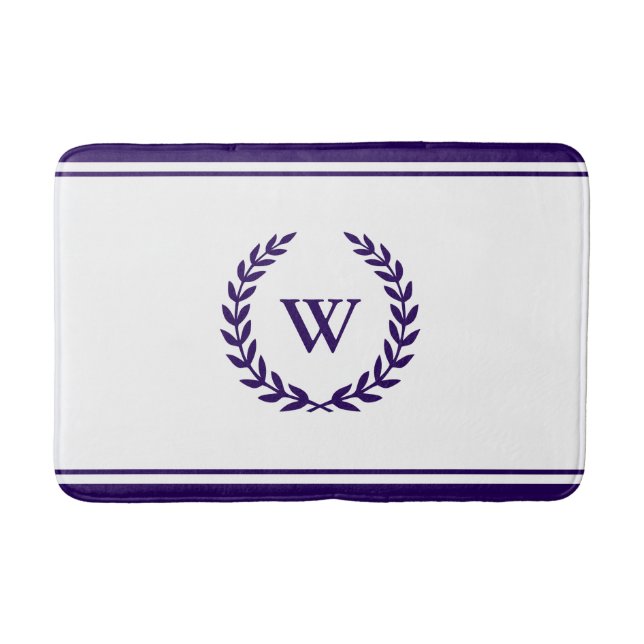 Elegante Monogram Navy Blue on White Bath Mat Badematte (Vorderseite)