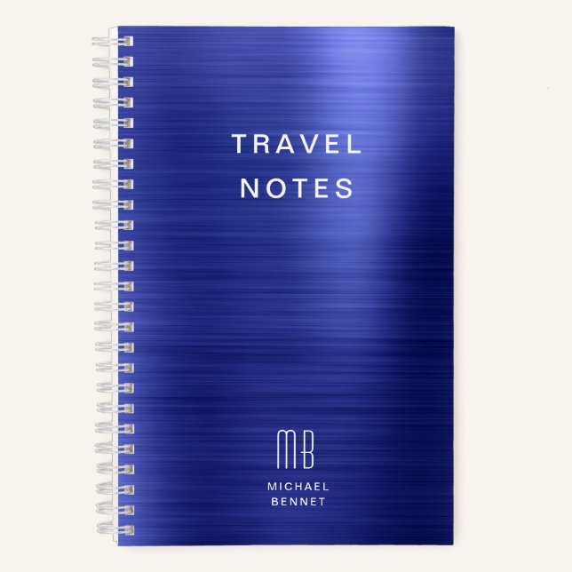 Elegante Monogram Navy Blue Travel Notizbuch (Vorderseite)