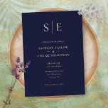Elegante Monogram Navy Blue Wedding Gold Folieneinladung<br><div class="desc">Diese schicke echte Goldfolie minimalistisch marineblaue Hochzeitseinladung kann mit Ihren Monogramm-Initialen und Hochzeitstag-Informationen personalisiert werden. Entwickelt von Thisisnotme©</div>