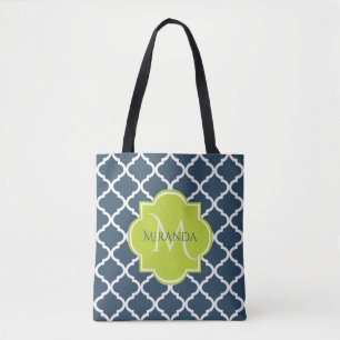 Elegante Monogram Navy Green Quatrefolie und Name