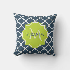 Elegante Monogram Navy Green Quatrefolie und Name Kissen