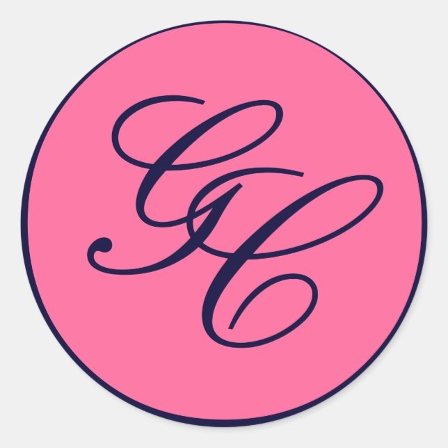 Elegante Monogram Navy und rosa Wedding Sticker (Vorderseite)