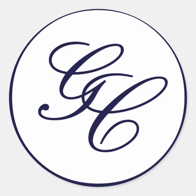 Elegante Monogram Navy und White Wedding Sticker (Vorderseite)