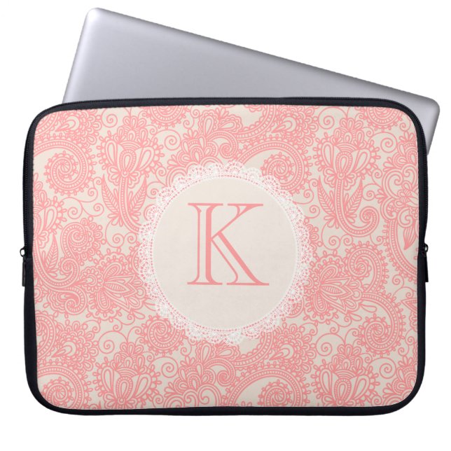 Elegante Monogram Paisley Designer Notebook-Tasche Laptopschutzhülle (Vorderseite)