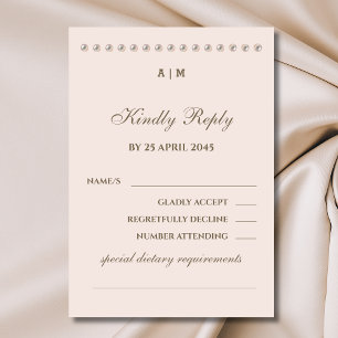 Elegante Monogram Pearl Wedding RSVP Card Karte