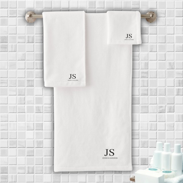 Elegante Monogram Personalisiert White Badhandtuch Set (Elegant Monogram Personalized White Bath Towel Set)