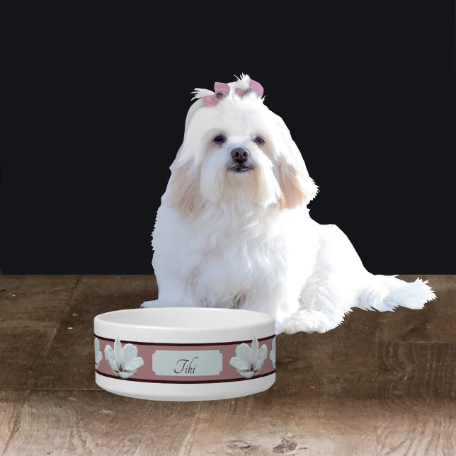 Elegante Monogram Pet Bowl mit Magnolia Blume Napf (Von Creator hochgeladen)