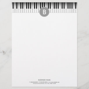 Elegante Monogram Piano Keys Letterhead Briefbogen