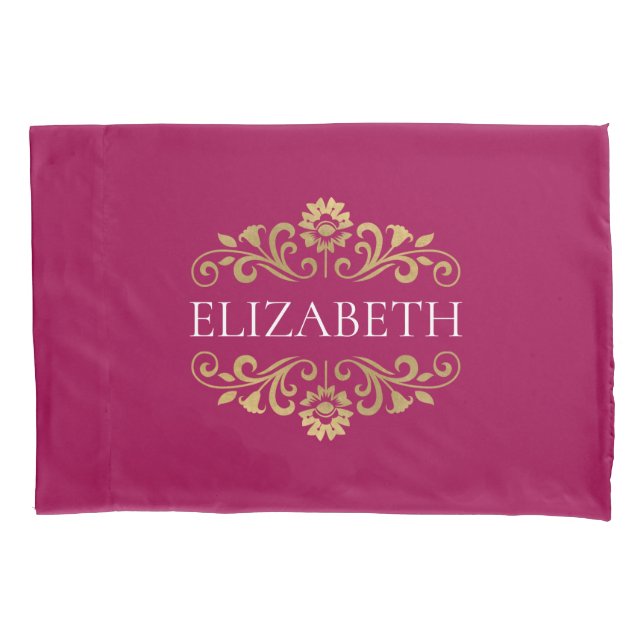 Elegante Monogram Pink Gold Pillow Case Kissenbezug (Vorderseite)