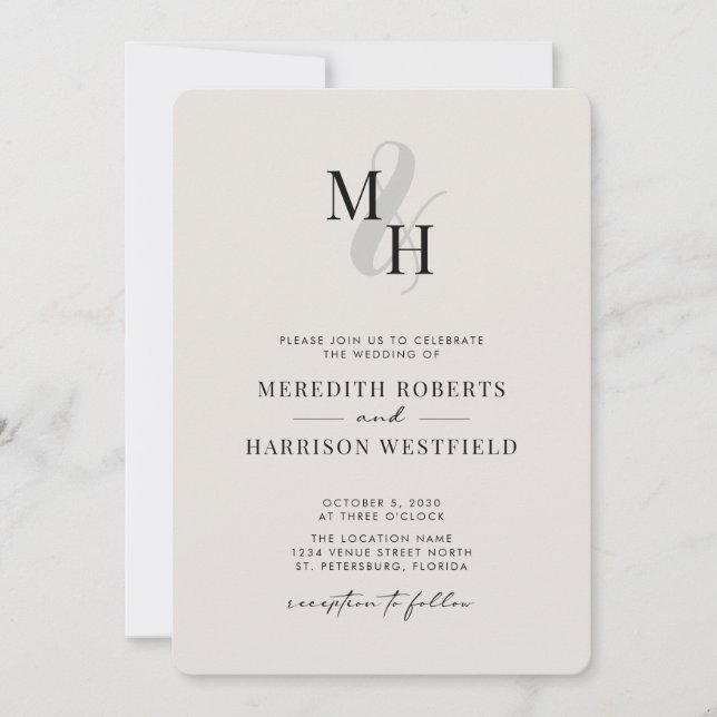 Elegante Monogram QR Code UAWG Minimalistisch Wedd Einladung (Vorderseite)