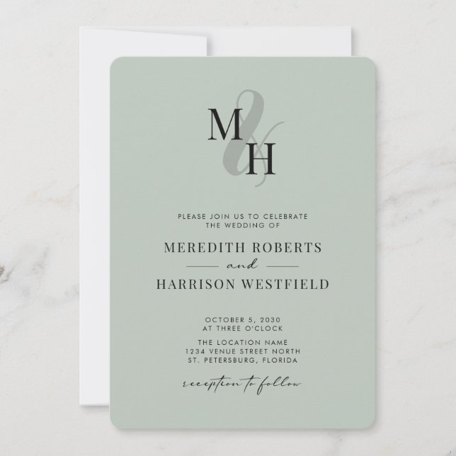 Elegante Monogram QR Code UAWG Sage Green Wedding  Einladung (Vorderseite)