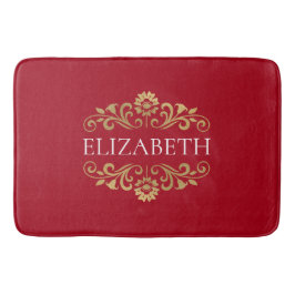 Elegante Monogram Red Gold Bath Mat Badematte