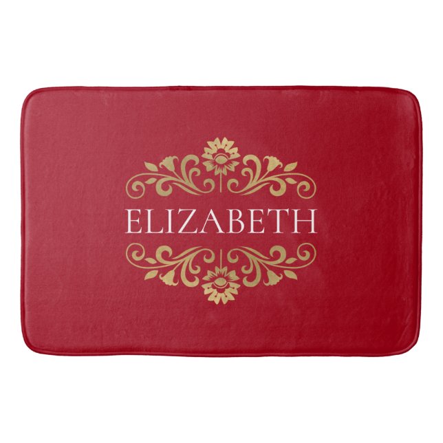 Elegante Monogram Red Gold Bath Mat Badematte (Vorderseite)