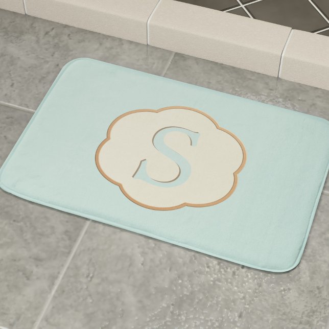 Elegante Monogram Robin Egg Blue Bath Mat Badematte (Add your initial to this elegant robin egg blue bath mat)