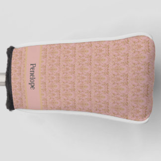 Elegante Monogram Rosa und Gold Damask Golf Headcover