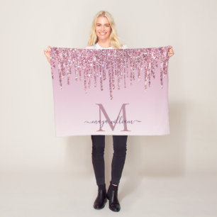 Elegante Monogram Rose Glitzer Tropfen Fleece Blan
