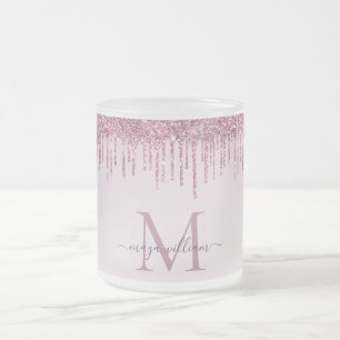 Elegante Monogram Rose Glitzer Tropfen Mattglastasse