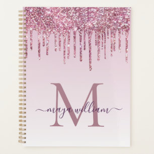 Elegante Monogram Rose Glitzer Tropfen Planer