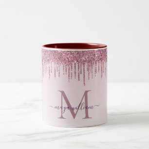 Elegante Monogram Rose Glitzer Tropfen Zweifarbige Tasse
