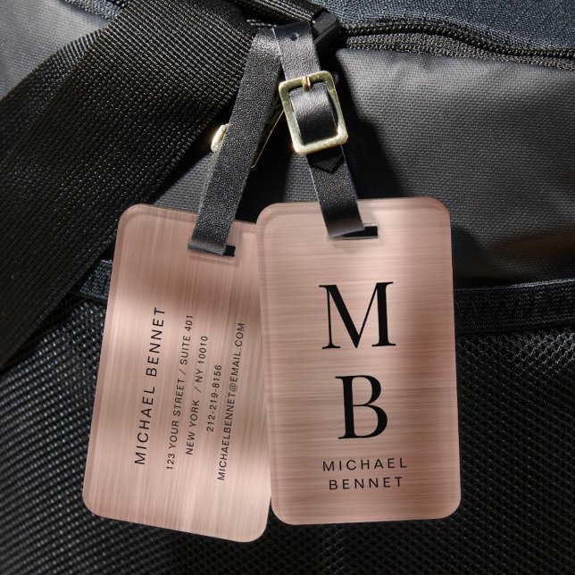 Elegante Monogram Rose Gold Gepäckanhänger (Elegant Monogram Rose Gold Luggage Tag)