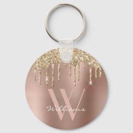 Elegante Monogram Rose Gold Glitzer Tropfen Name Schlüsselanhänger