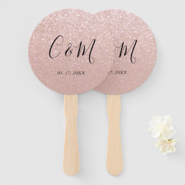 Elegante Monogram Rose Gold Glitzer Wedding Fächer
